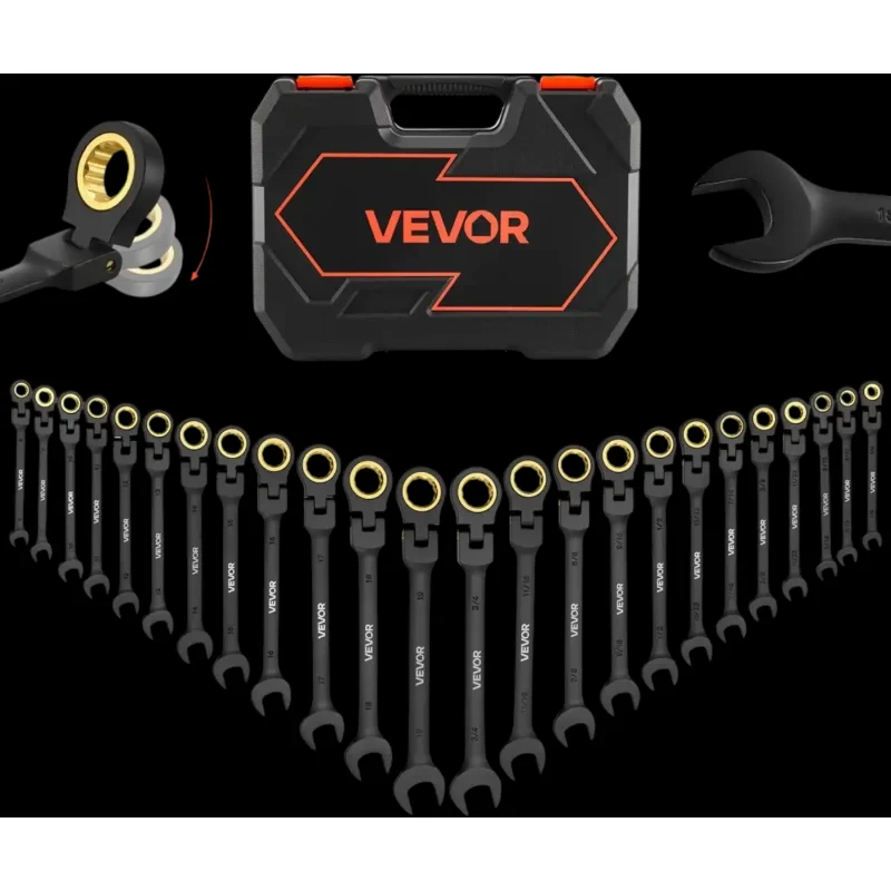 Vevor Wrench Set Flex-Head Ratcheting 24-Piece SAE and Metric with Storage Case New