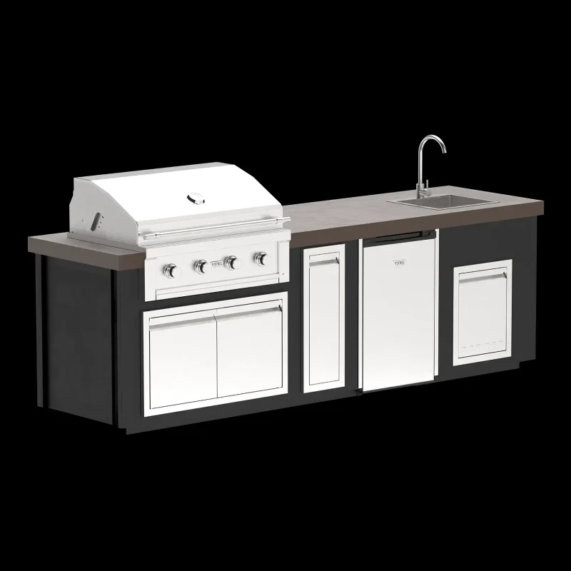 Videl Luxe 112I Outdoor Kitchen BBQ Island with 36" Gran Fuego Grill, Refrigerator & Sink