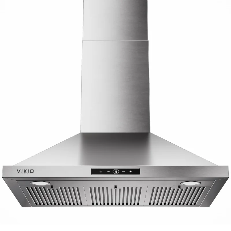 VIKIO HOME Wall Mount Range Hood 36inch, 580 CFM, Ducted/Ductless Convertible, Stainless Steel Kitchen Vent Hood with 3-Speed Fan and LED Lights