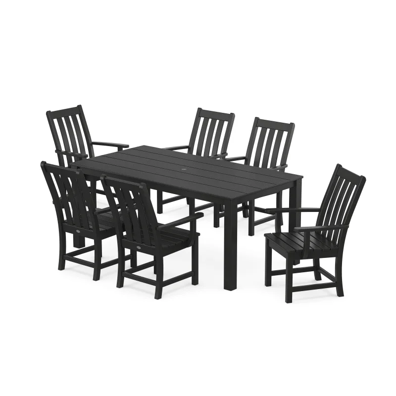 Vineyard 7-Piece Parsons Arm Chair Dining Set Black