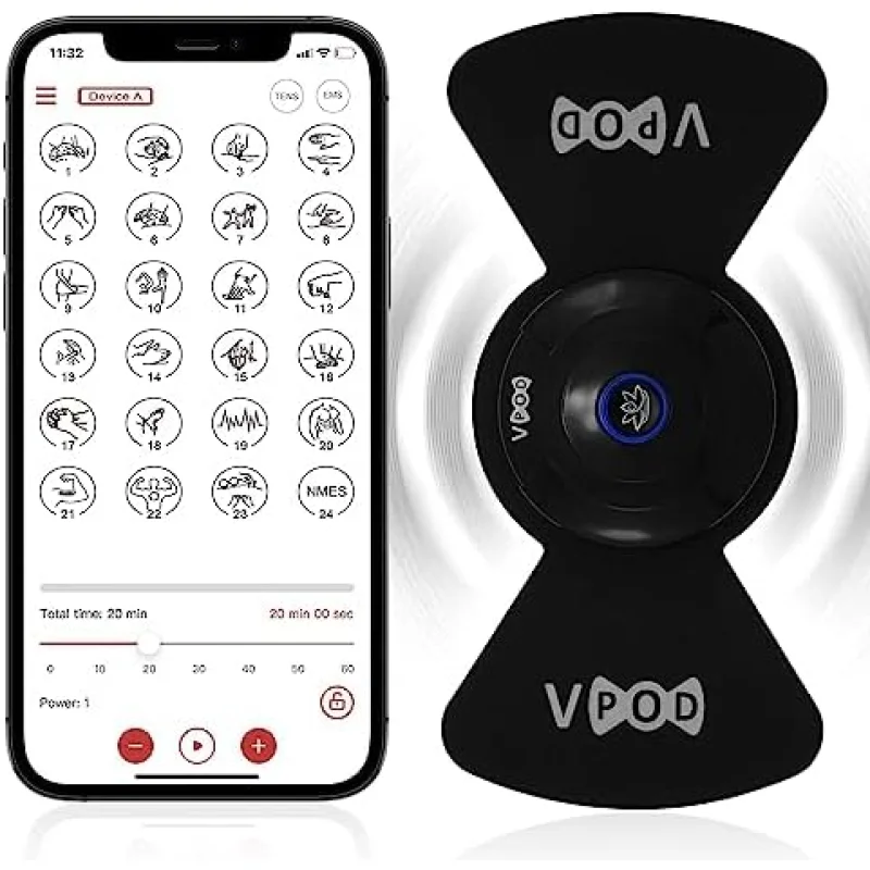 VPOD Wireless TENS Unit - EMS Muscle Stimulator for Pain Relief Therapy with 24 Modes - TENS Massager Electric Stimulation Machine for Sciatica, Back, Neck - FSA/HSA Eligible