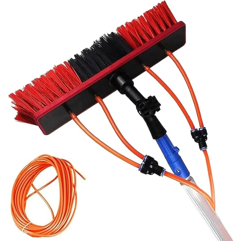 Window Cleaning Telescopic Pole Window Cleaning Kit, Window Cleaning Water Fed Poles Roof Cleaning Tools with 20M Water Supply Pipe, Solar Panel Cleaning Brush(50cm haed,39FT/12M)
