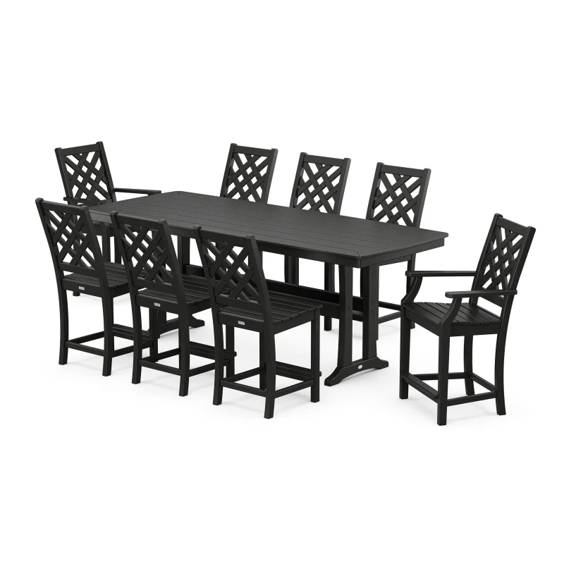 Wovendale 9-Piece Counter Set with Trestle Legs Black