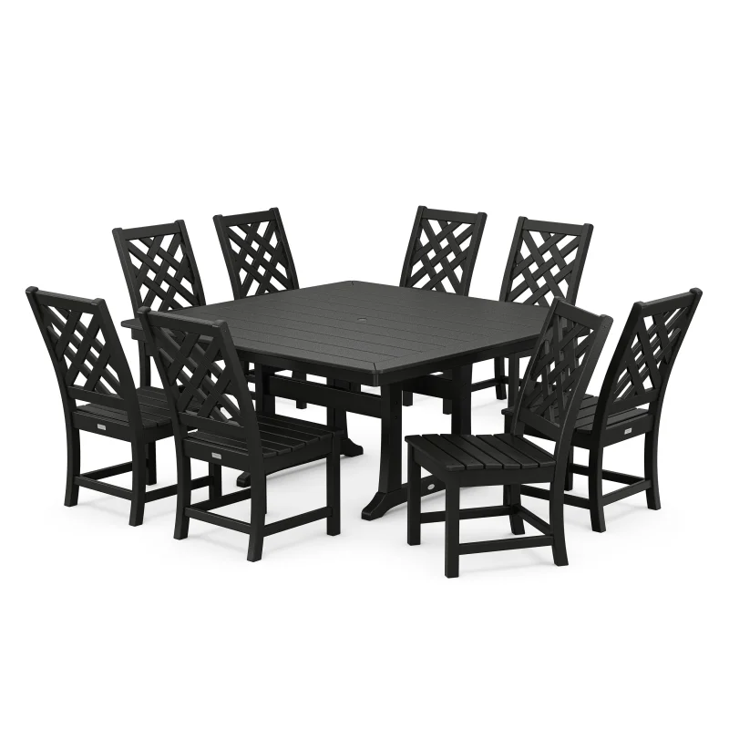 Wovendale Side Chair 9-Piece Square Dining Set with Trestle Legs Black