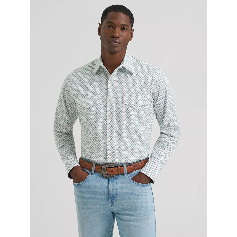 Wrangler Men's 20X Competition Advanced Comfort Long Sleeve Two Pocket Western Snap Shirt (Red Green Diamond) Size XL