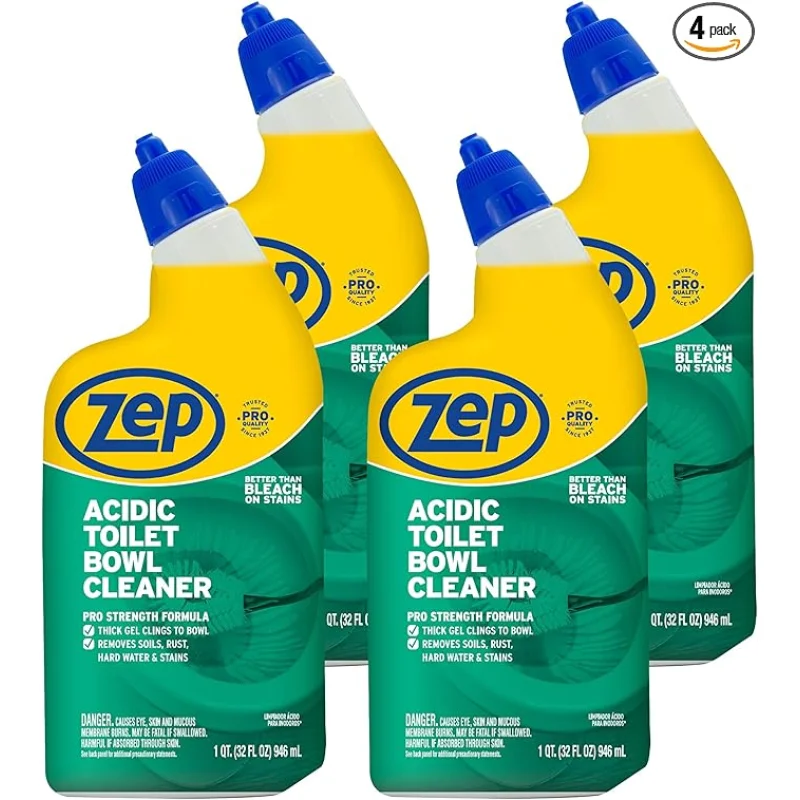 Zep Acidic Toilet Bowl Cleaner - 32 oz (Case of 4) - ZUATBC324 - Experience the Ultimate Cleaning Power with Our 2x Thicker Clinging Formula, Designed to Deliver a Professional-Quality Clean