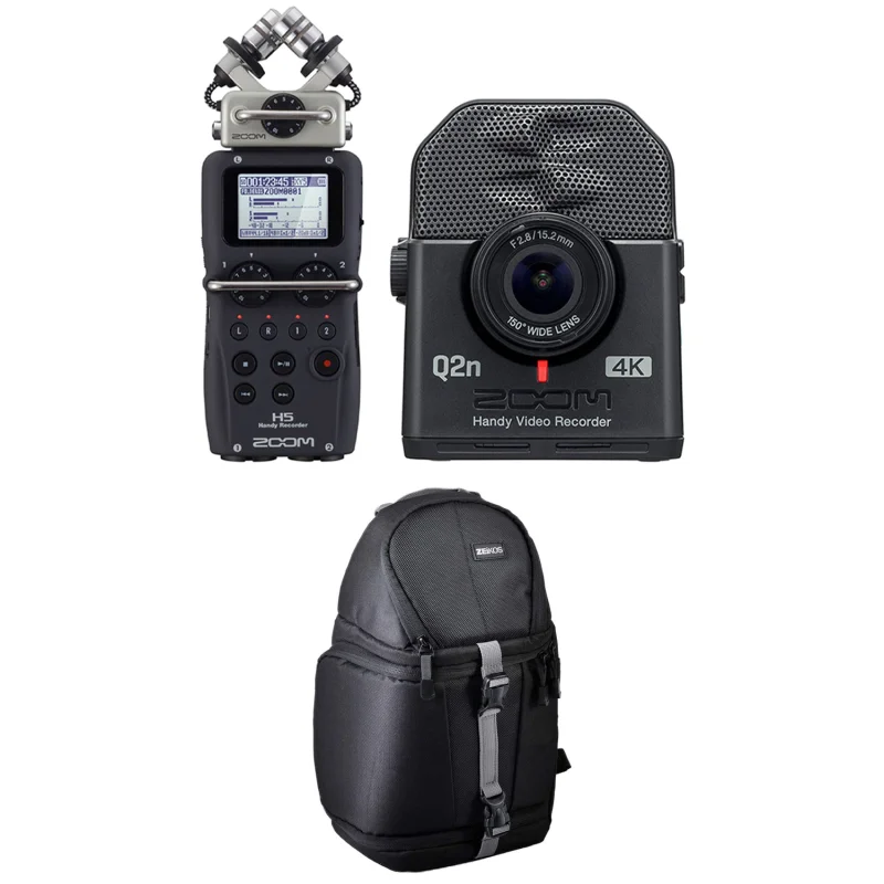 Zoom H5 4 Track Digital Audio Recorder and Q2N4K Compact 4K Camera & Bag, Black